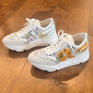 Rucoline White/Floral Print Wedge Sneakers, Women’s Size US 7.5/Euro 38